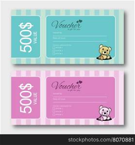 Cute Gift Voucher Template With Toy Bear.