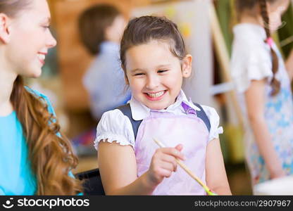 Cute girl and teacher