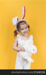 cute girl bunny ears with rabbit
