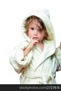 cute girl in bathrobe portrait 2 years old