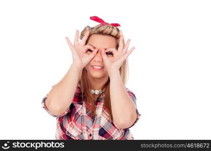 Cute girl in pinup style isolated on a white background