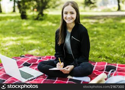 cute girl studying park