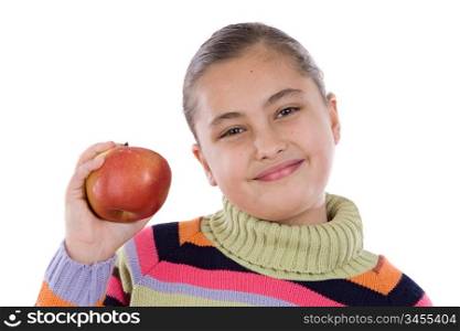 Cute girl with a apple on a over white background