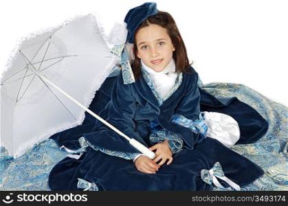 Cute girl with antique clothes over white background