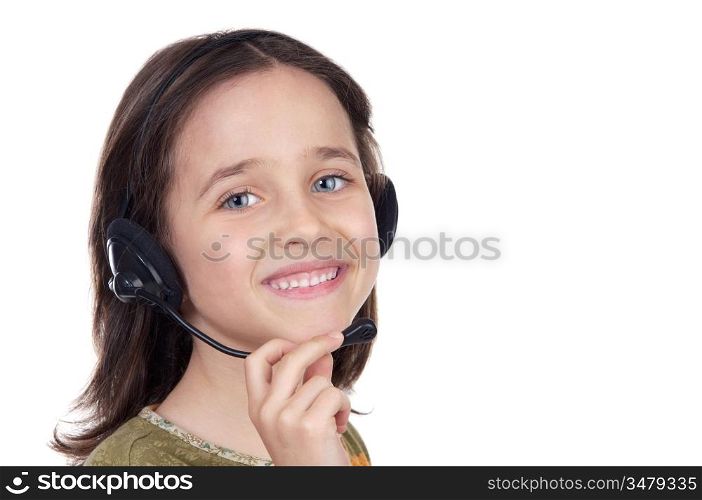 Cute girl with headset over white background