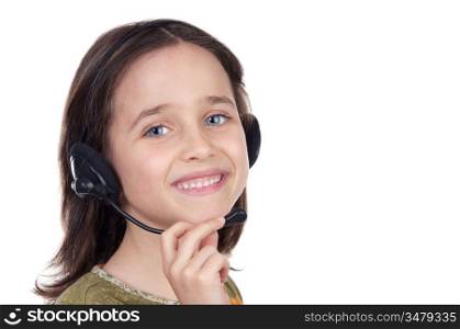 Cute girl with headset over white background