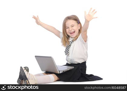 Cute girl with laptop on white