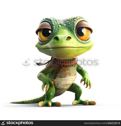 Cute green frog isolated on white background. 3D illustration.