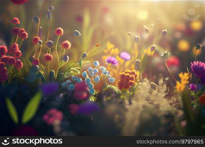Cute Green Spring Meadow with Flowers