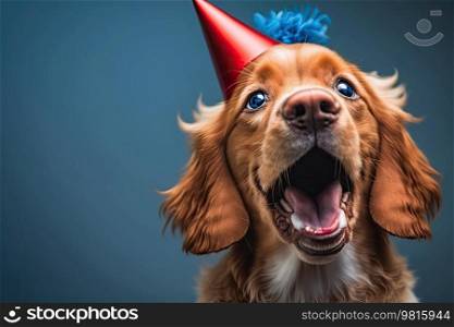 Cute Happy Birthday Dog. Illustration AI Generative