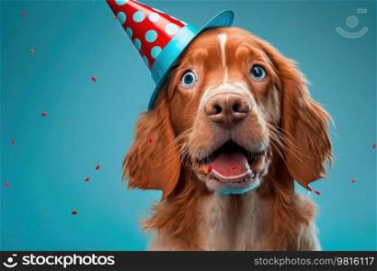 Cute Happy Birthday Dog. Illustration AI Generative