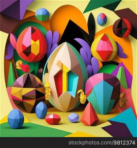 Cute Happy Easter in Cubism Style. Illustration Generative AI