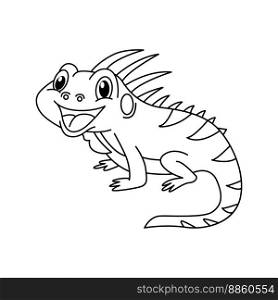 Cute iguana cartoon coloring page illustration vector. For kids coloring book.