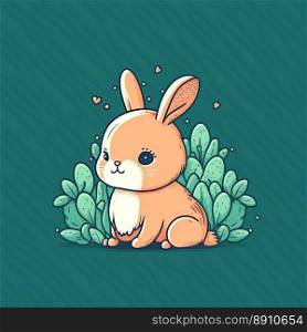 Cute illustration of a rabbit brown rabbit on a color background. Generative AI