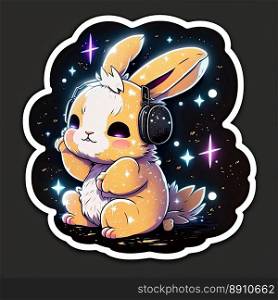 Cute illustration of a rabbit wearing headphones. Generative AI