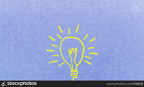 Cute light bulb idea. Easy brush illustration paint on blue paper textures background.