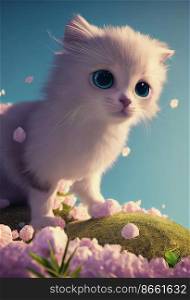 Cute little cat in nature 3d illustrated
