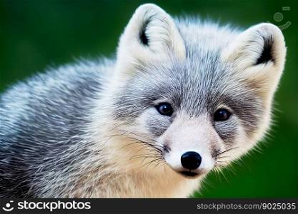 Cute little fox looks at camera