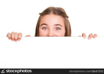 Cute little girl behind a white board