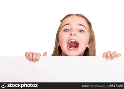 Cute little girl behind a white board