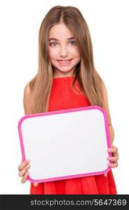 Cute little girl holding a white board