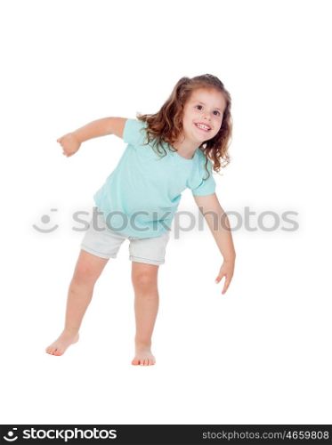 Cute little girl with three year old fooling on a white background
