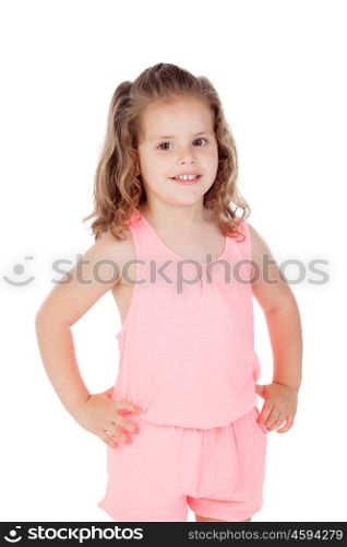 Cute little girl with three year old looking at camera on a white background
