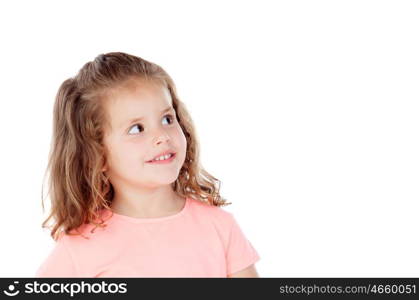 Cute little girl with three year old looking at side on a white background