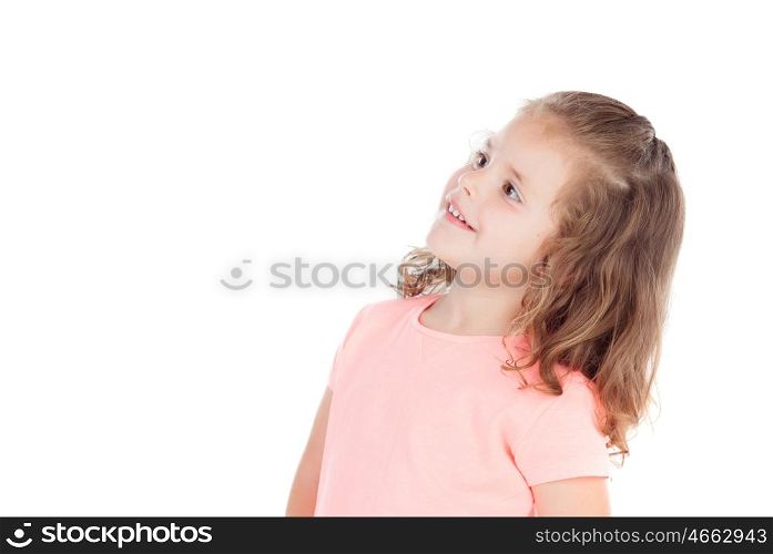 Cute little girl with three year old looking at side on a white background