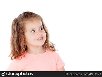 Cute little girl with three year old looking at side on a white background