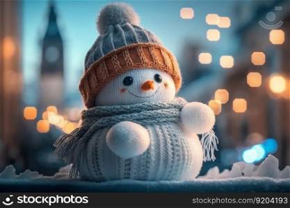 Cute little snowman background. Illustration Generative AI
