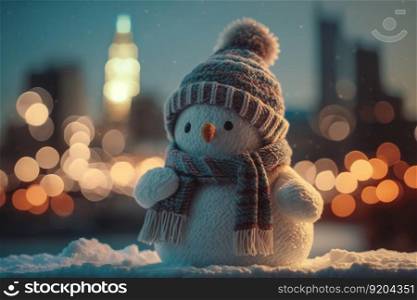 Cute little snowman background. Illustration Generative AI 