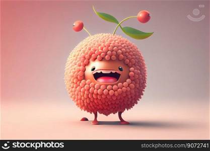 Cute lychee cartoon character smiling