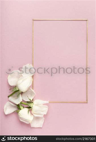 cute minimalist frame white rose petals