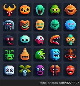 cute monster character avatar ai generated. face funny, alien icon, halloween happy cute monster character avatar illustration. cute monster character avatar ai generated