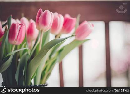 Cute natural spring tulip flowers. Illustration Generative AI