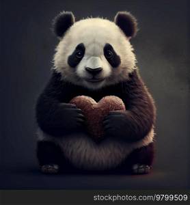 Cute Panda is holding a heart in her hands. AI Cute Panda is holding a heart in her hands. Generative AI