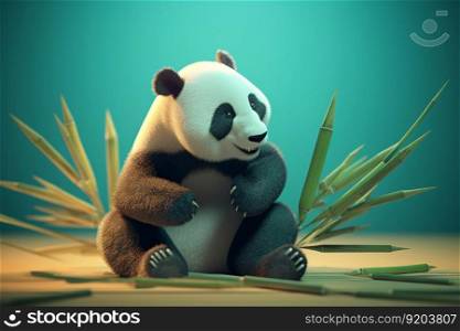 Cute panda with bamboo nature. Animal china bear. Generate Ai. Cute panda with bamboo nature. Generate Ai