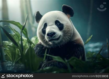 Cute panda with bamboo. Wildlife zoo mammal. Generate Ai. Cute panda with bamboo. Generate Ai