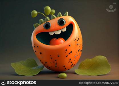 Cute papaya cartoon character smiling