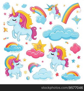 cute pastel elements graphic sticker collection in kawaii style.