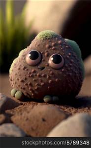 Cute pet rock at beach 3d illustrated