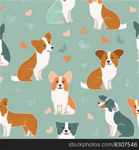 Cute pets pattern with different dogs. Illustration in flat style.. Cute pets pattern with different dogs. Illustration in flat style