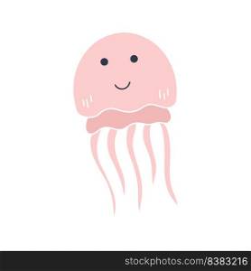Cute pink jellyfish baby character isolated vector on white background. Underwater inhabitant decorate kids things. Sea animal doodle style. Cute pink jellyfish baby character isolated vector on white background