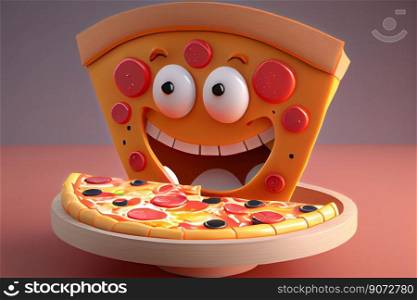 Cute pizza cartoon character smiling