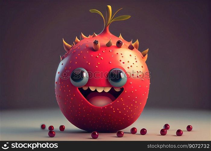 Cute pomegranate cartoon character smiling