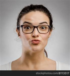 Cute portrait of a woman making a silly face