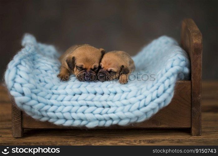Cute puppy dog s≤eπng in its bed
