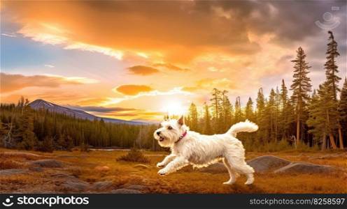 Cute puppy playing outside. Lifestyle dynamic dog photo in casual camera style. Generated AI. Cute puppy playing outside. Lifestyle dynamic dog photo in casual camera style. Generated AI.