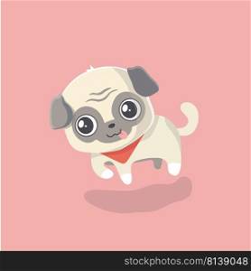 Cute puppy pug on pastel background.
